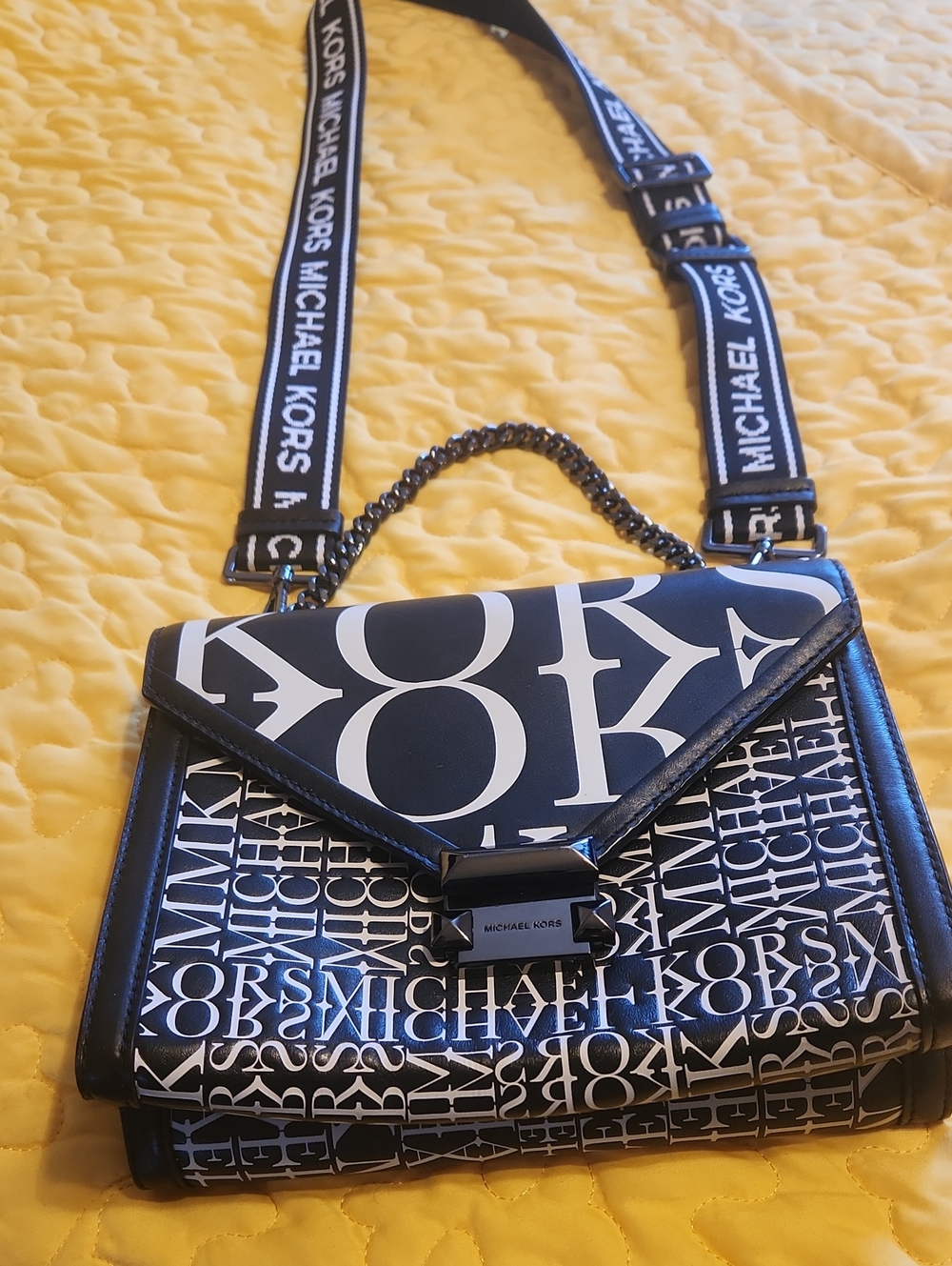 Michael Kors Black & White Logo Print Crossbody Bag